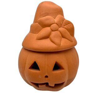 Vintage Jack-O-Lantern Red Clay Terra Cotta 5"  Halloween Pumpkin Candle Holder